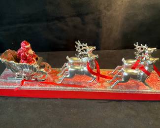 Vintage 50’s Santa with Silver Reindeer and Sleigh