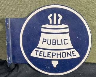 Vintage Original 11 Inch Public Telephone Flange Sign 