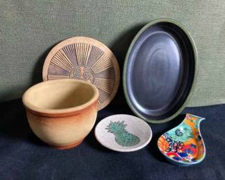 Mauai Clothing Co Raku Dish, USA Stoneware Bowl