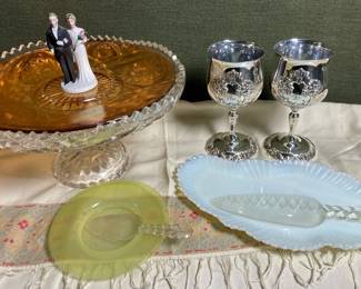 Pair Of Reed Barton Silverplate Goblets, Cake Stand  More