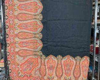 Victorian Woven Paisley Shawl, Black Center