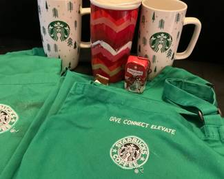 Vintage Starbucks Collectible Christmas Mugs and Aprons