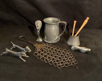 Liberty Pewter Mug, Hoselton Signed Beaver Sculpture, & Kayserzinn Pewter Knife Rests