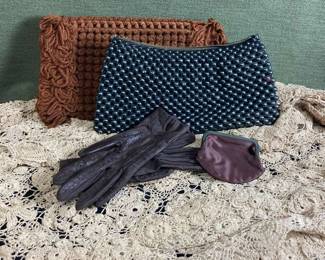 Vintage Clutch Bags And Tablecloth