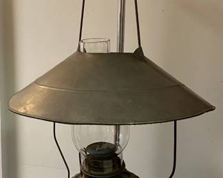 Antique Victorian Country Store Brass Hanging Oil Lamp