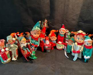 Variety of vintage elf on the shelf, pixies & more
