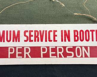 Vintage Wood Diner Sign Minimum Service In Booths 25 Cents