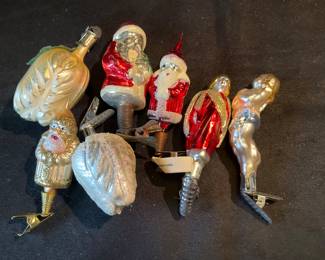 Vintage Chech & Belgium Mercury Glass Clip On Ornaments