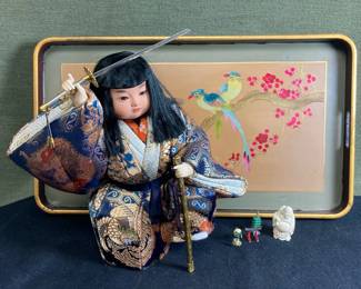 Japanese Kimekoni Doll And Iron Miniatures