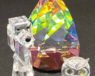 Swarovski Cone Rio Vitrail Paperweight and 2 Small Animal Figurines