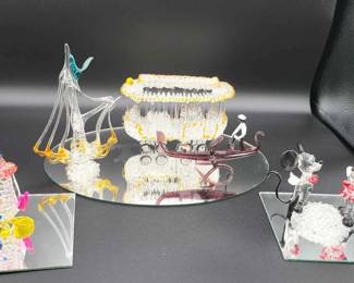 Spun Glass Mickey And Mini, Clown, Gondola, Trolley Ship
