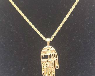 14k Elegant 14K Yellow Gold Hamsa Khamsa 5 Hand Protection Pendant Charm 