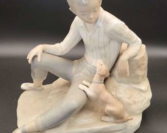 Lladro Boy With Dog  Large Figurine