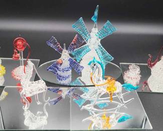 Blown Glass Decor Windmills, Tea Set, Phone, Piano, Rocking Horse, Pitcher