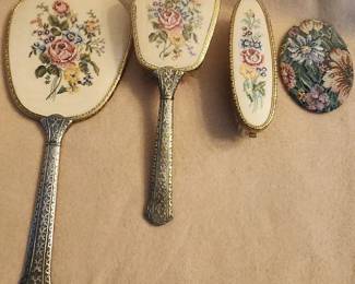 Vintage 3 Piece Regent Of London Vanity Set And Additional Vintage Pocket Mirror