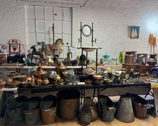 lots of copper and brass antique items 