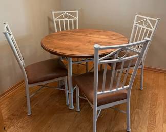 Contemporary White Metal Wood Top Table Matching Chairs