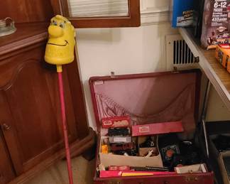 Slot cars, small Dublin trains, Vintage Fred Flintstone Pogo stick