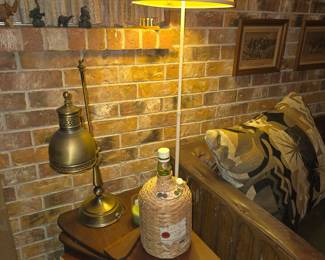 Midcentury Side Table - Floor Lamp - Brass Lamp