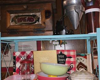 Cast Iron - Pyrex Bowls - Berry Masher - Vintage Cookbooks