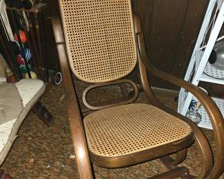 Midcentury Modern Oak Cane Bentwood Rocker