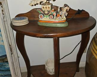 Antique Mahogany Side Table - Cloisonne Lamp