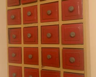 Antique wooden cabinet - shown hanging on the wall - could also sit on floor or dresser