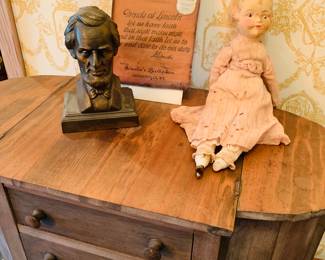 Abraham Lincoln items on a sewing cabinet