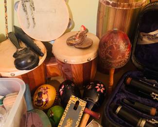 musical instruments--pictures are bongos and other percussion instruments
