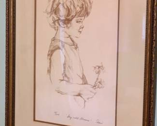 signed print "Child with Flowers" Shari