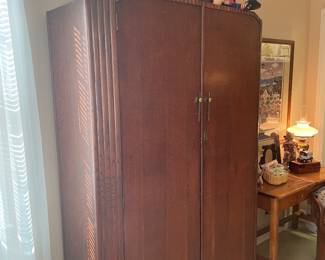 Art Deco tiger oak armoire
