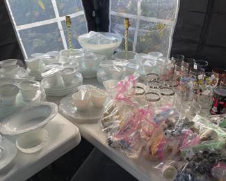 More milk glass and collectible cartoon glasses