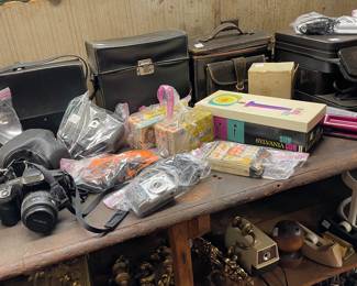 Old camera collection with accessories