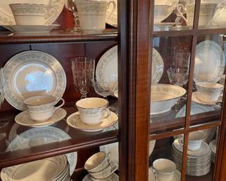 Service for 12 Noritake “Levine” with serving pieces and cut Libby stems