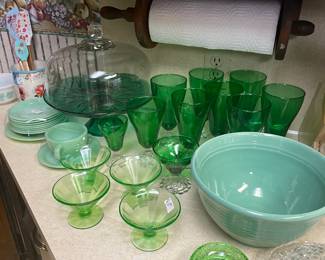 Jadite , green depression and Forrest green Boopie glasses