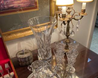 Italian brass candelabra lamp with Waterford Marquis vase