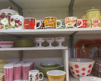 Fire King Polka Dot mixing bowl set and vintage Pyrex