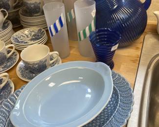 Depression pitcher and vintage glassware
