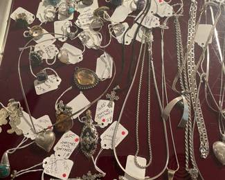 Large collection of sterling necklaces pendants and rings