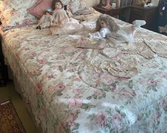 Victorian brass headboard with frame and mattress and box springs
