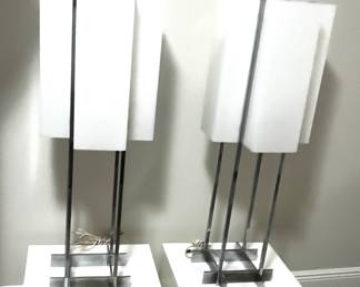 Chrome Cross Shape Base with White Acrylic Shade Table Lamp 