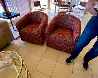 Pair bucket chairs. Great upholstery 