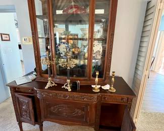 Pretty carved fruitwood hutch/display
$300
