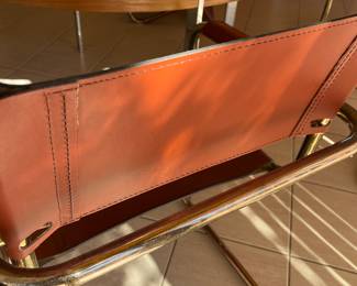 Cantilever leather and chrome chairs-set of 4 in brown/cognac
