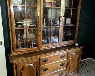 Vintage Ethan Allen Maple China Cabinet with Glass Shelving