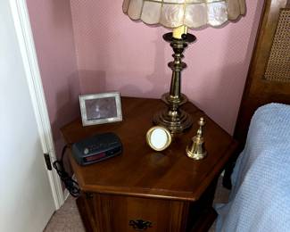 Vintage Ethan Allen Bedside Table and Capiz Shell Lamp