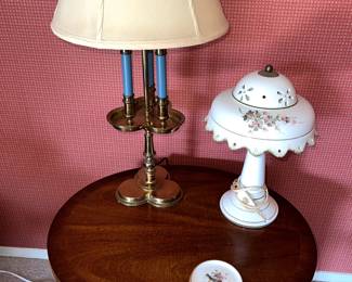 Vintage Porcelain Lamp and Brass Bouillotte Lamp