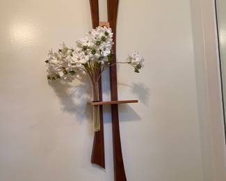 #69 - $50 MCM style Wood Wall Art 5"Wx35"H signed 