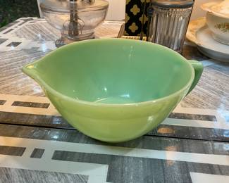 #43 - $30 - Jadite 4 spice dispensers (1 as is damaged ) & $20 Batter Bowl - $50 for all. 