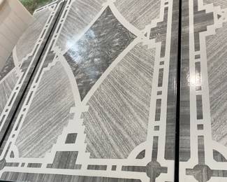 #37 - $450 - Vintage MCM 50's Enamel & Wood Table 40"Wx48"Dx30"H & #38 - $198 - 4 Black Wood Chairs 18"Wx18"Dx32"H